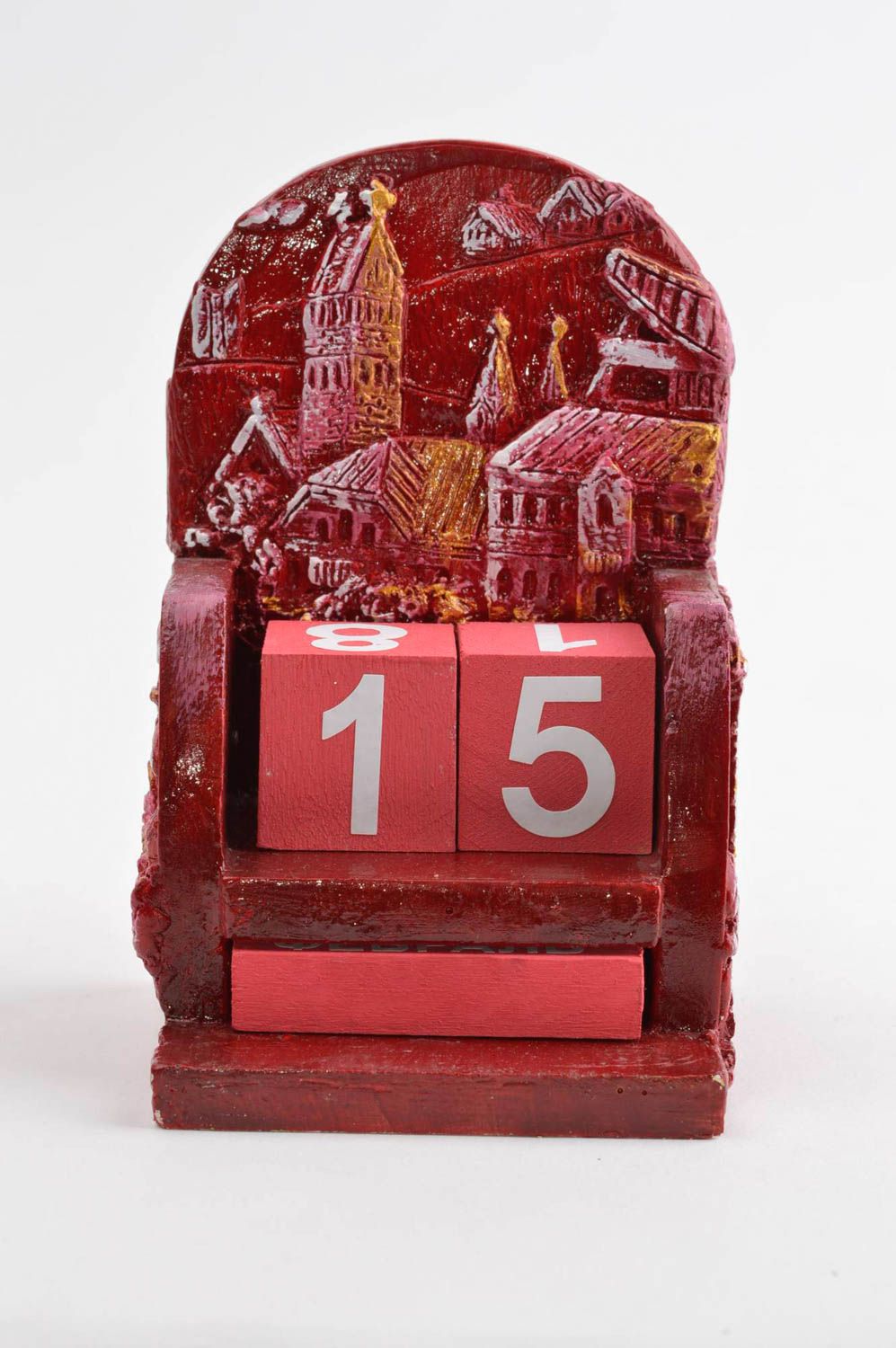 Декор для дома handmade настольный календарь изделие из гипса красный календарь фото 2