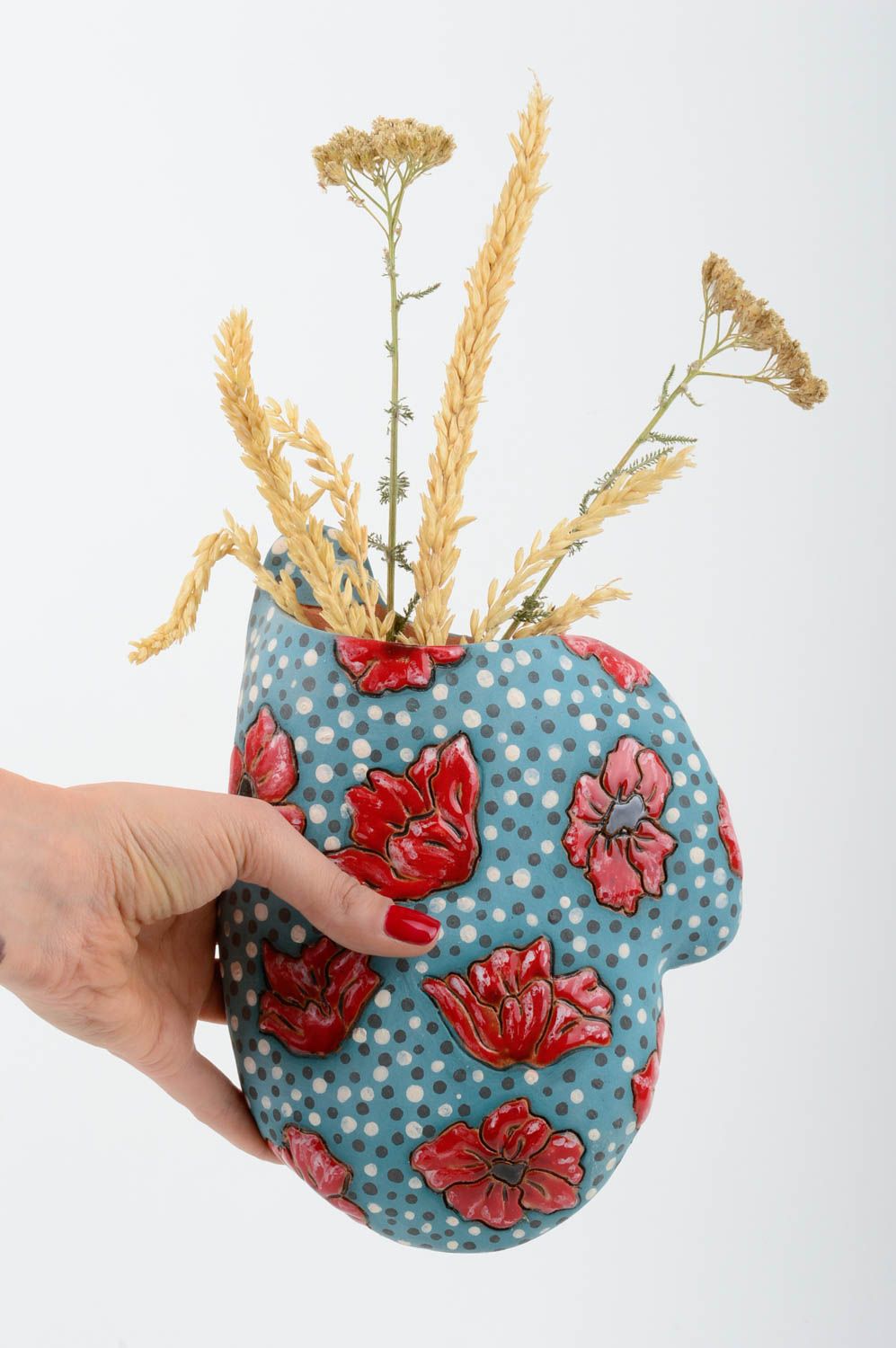 Vase aus Ton handgemacht Dekoration für Wohnzimmer Geschenk für Frauen klein  foto 1