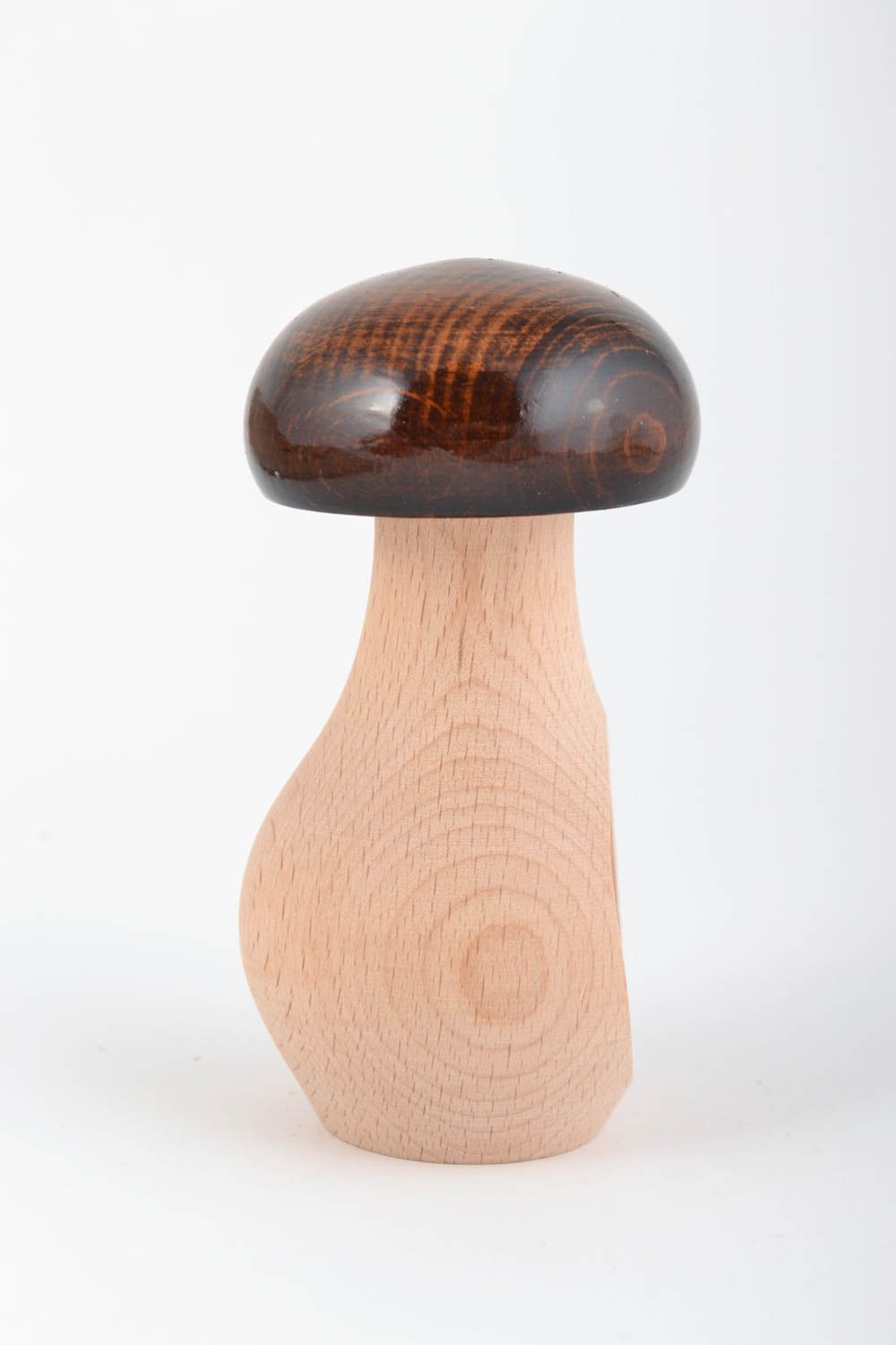 Handmade varnished carved eco wooden screw nutcracker mushroom with dark hat photo 3