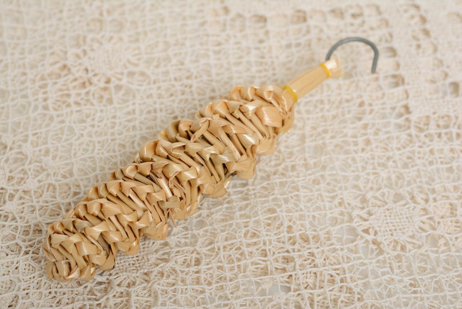 Interior wicker pendant made of straw handmade unusual home decorative element photo 4