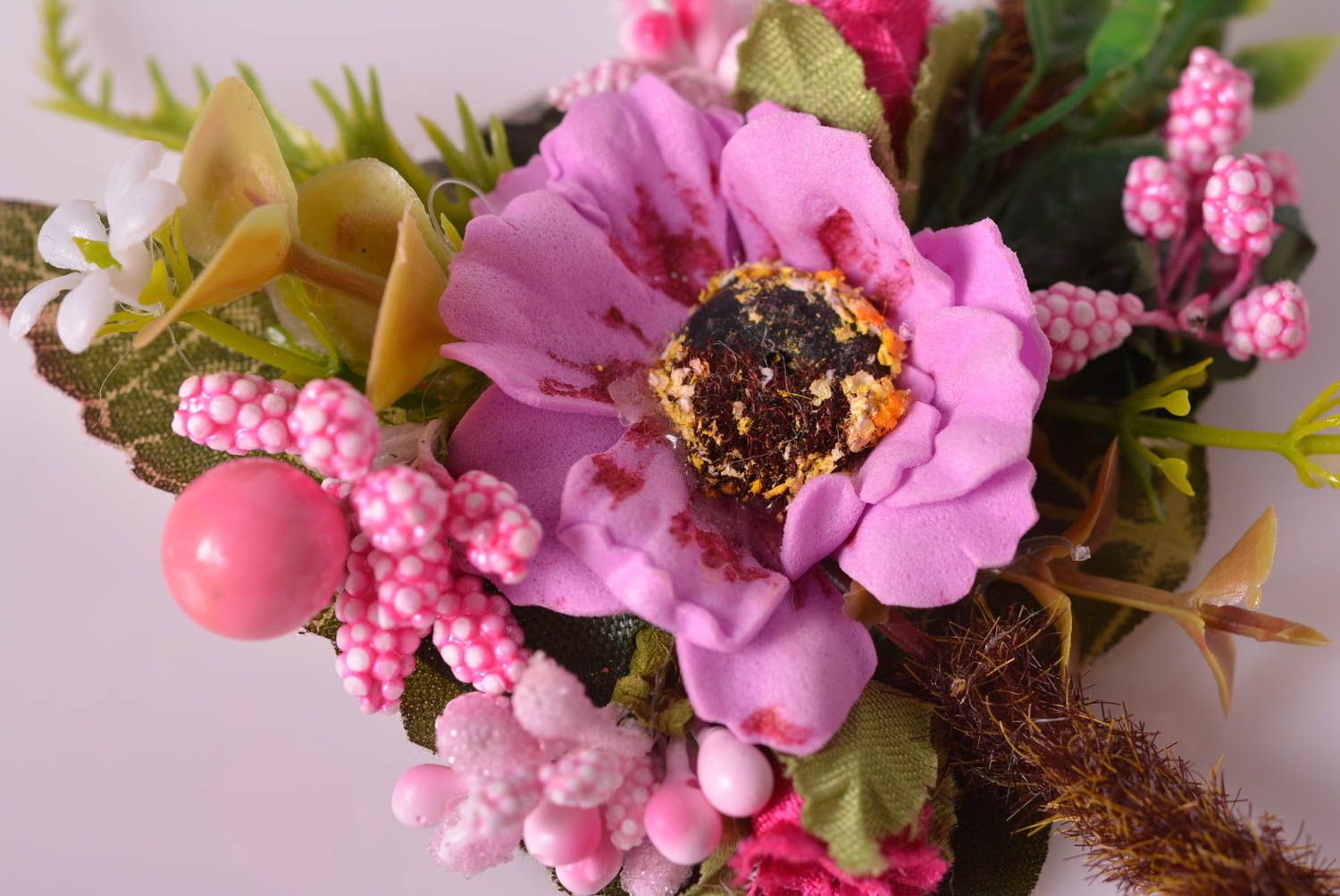 Крупное украшение ручной работы заколка с цветком аксессуар для волос розовый фото 3