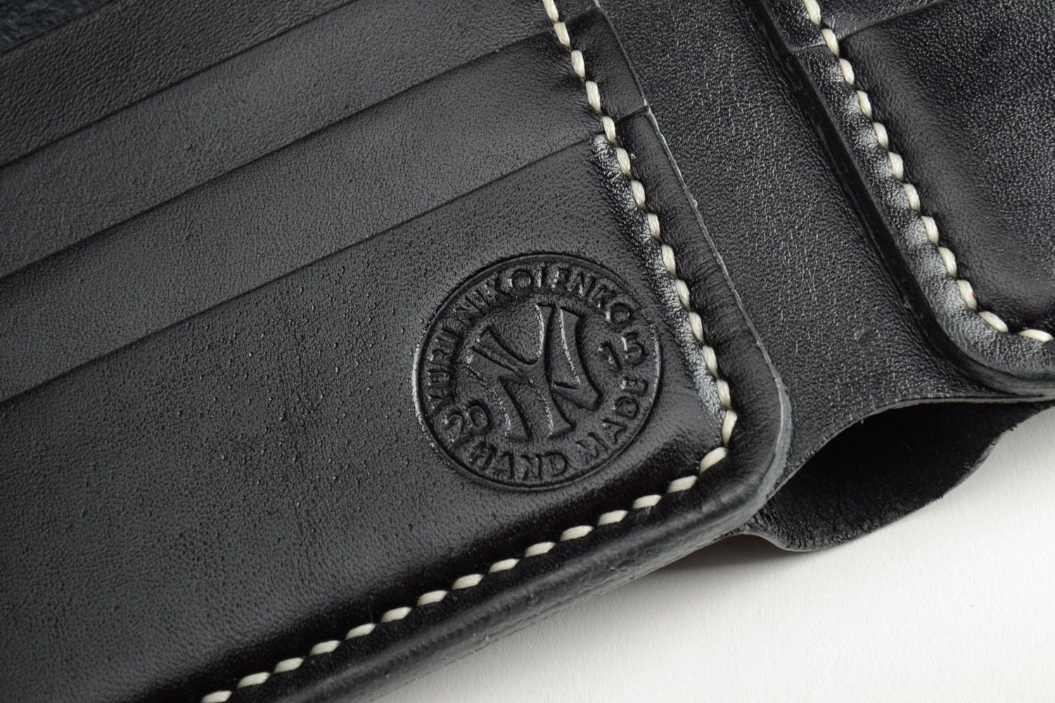 Handgemachte Brieftasche aus Leder schwarz mit sieben Abteilungen originell schön foto 4