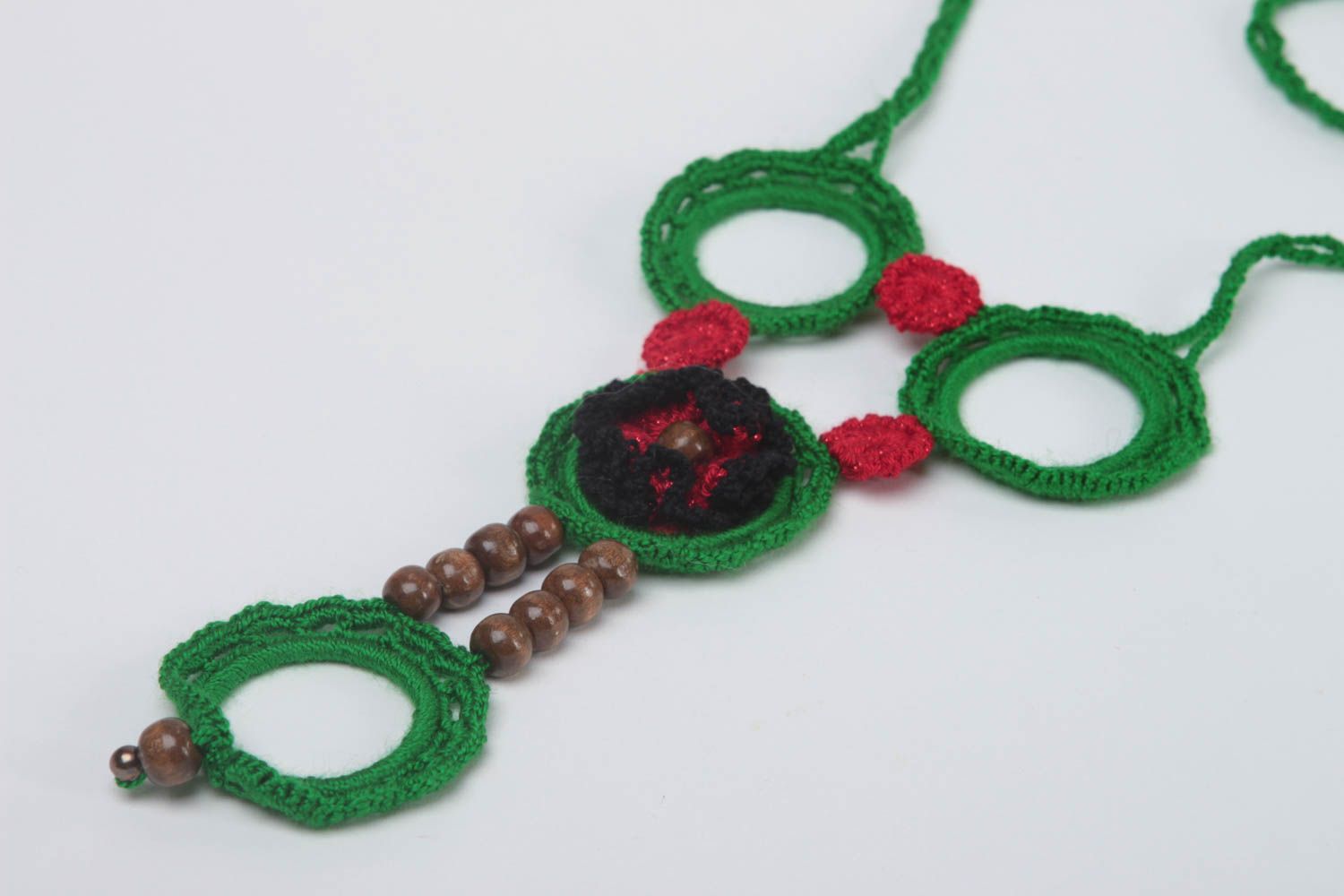Handmade Modeschmuck Collier Häkel Accessoire lange Halskette groß grün foto 4