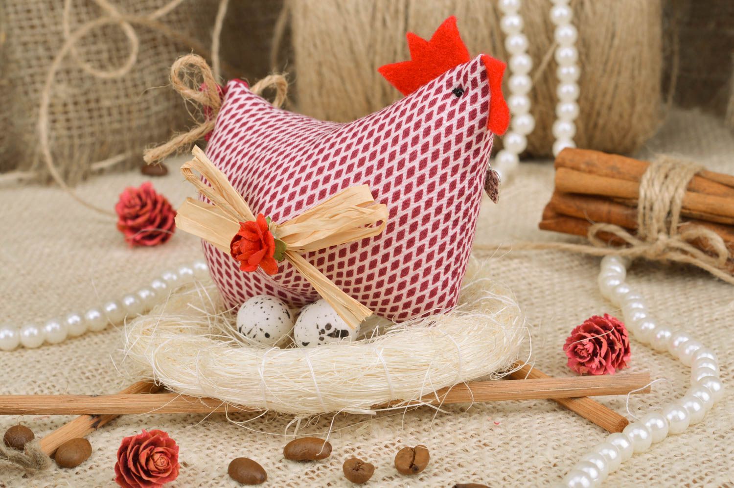 Designer toy chicken in the nest handmade cotton unusual beautiful home decor photo 1