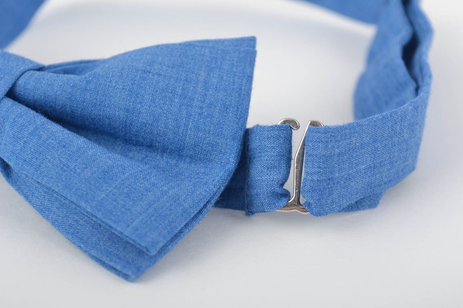Noeud papillon bleu tissu de coton sangle ajustable original fait main photo 2