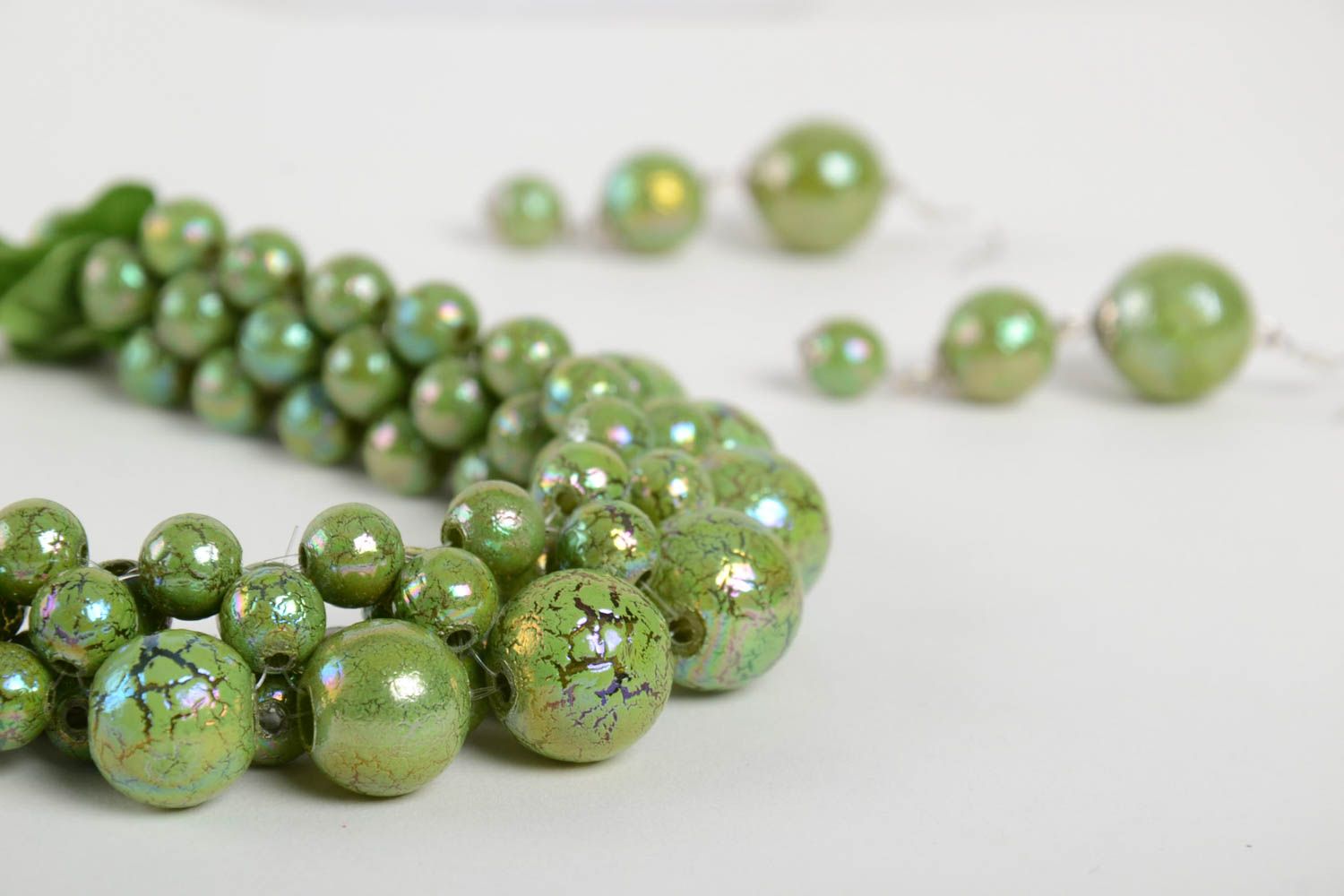 Set de bisutería hecho a mano collar artesanal pendientes de abalorios verdes foto 4