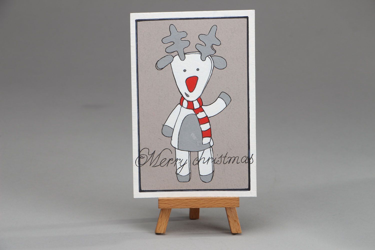 Cartão postal pintado com tintas acrílicas e caneta Merry Christmas foto 1