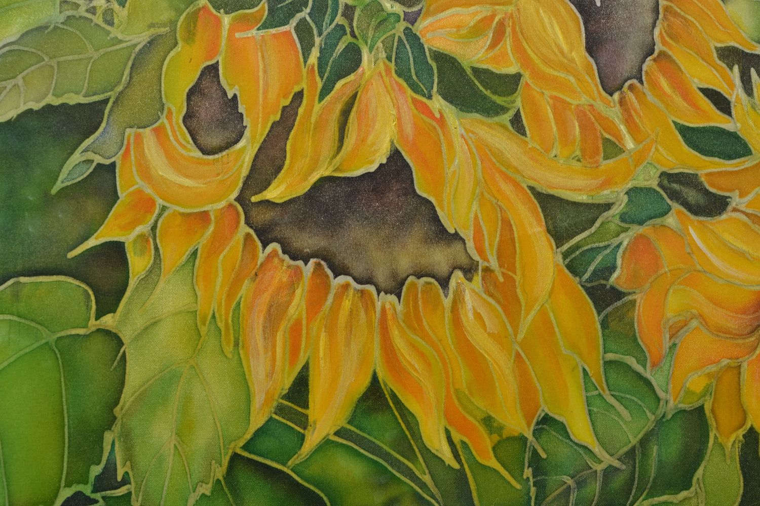 Acrylic painting on chiffon basis Sunflowers photo 3