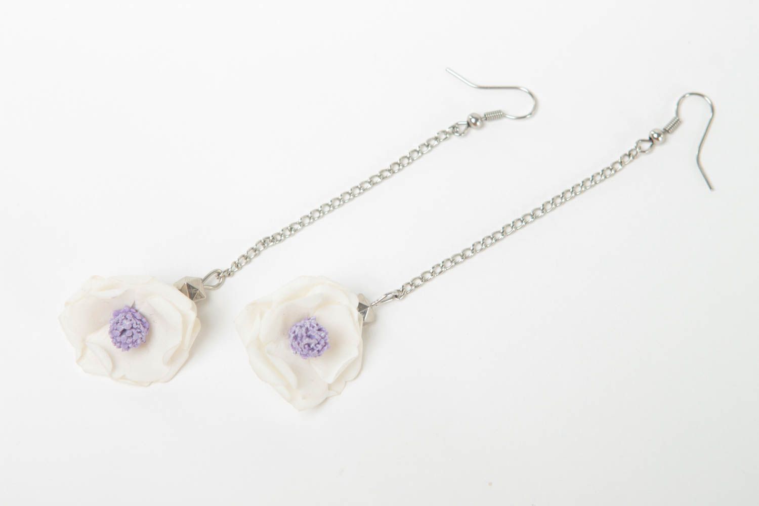 Handmade polymer earrings with flower pendants unusual gift polymer jewelry photo 2