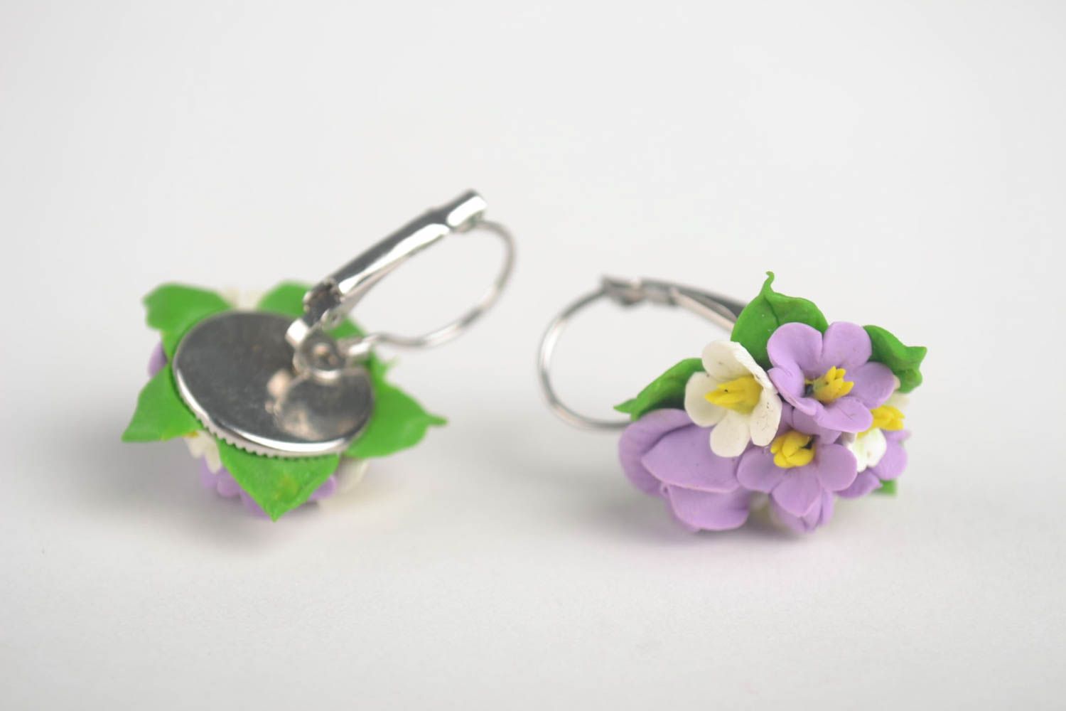 Handmade Blumen Ohrringe Designer Schmuck Accessoires für Frauen violett foto 3