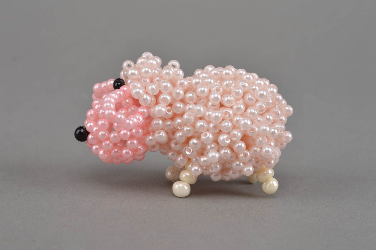 Handmade designer miniature beaded animal of figurine small pink lamb photo 4