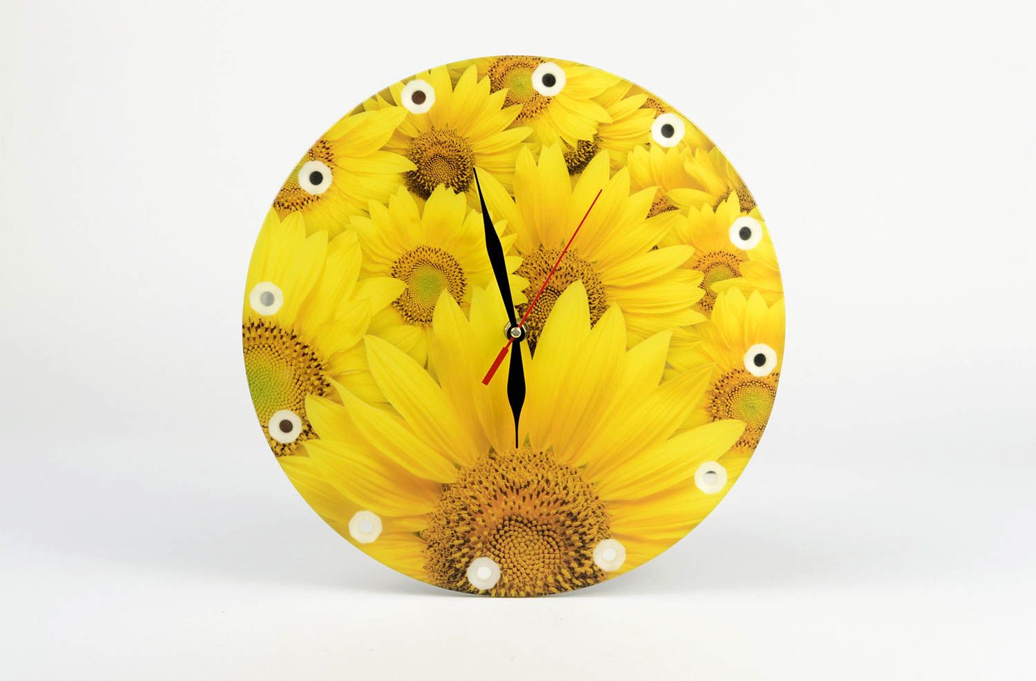 Handmade unusual wall clock glass clock with print designer accessory photo 2