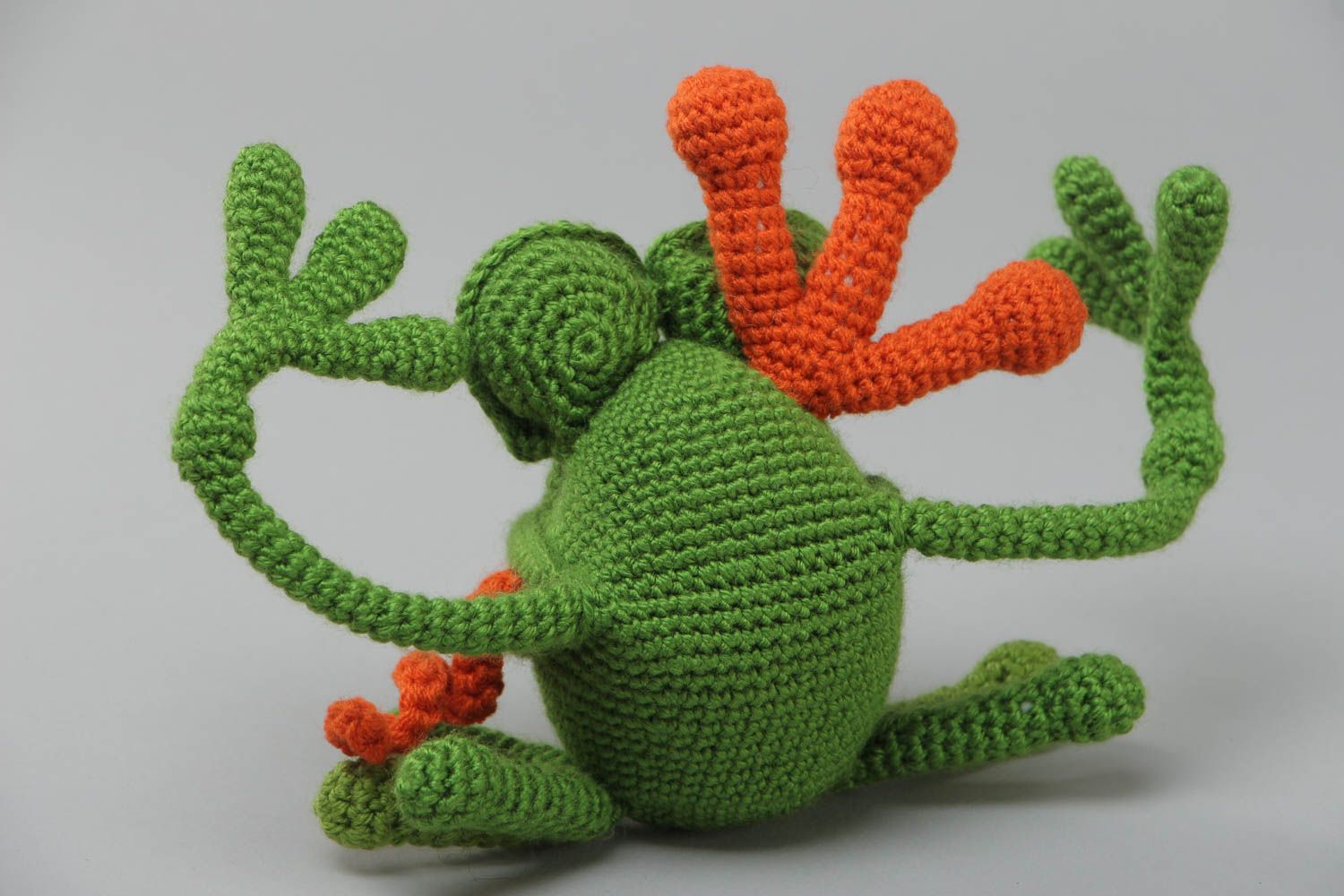 Handmade soft toy crochet of acrylic threads for children Green Frog photo 4