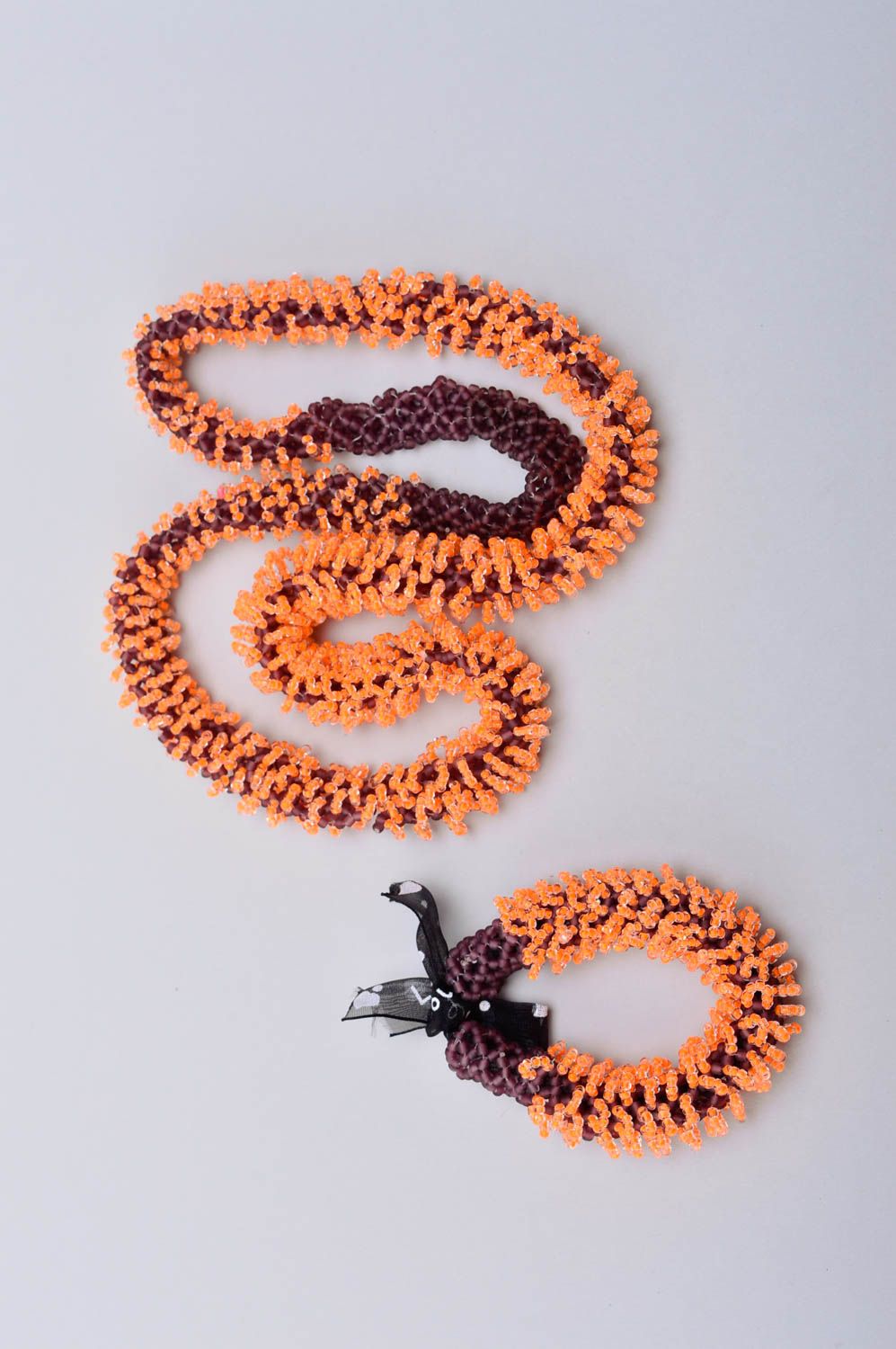 Parure de Bijoux en perles de rocaille fait main Collier et bracelet orange photo 3