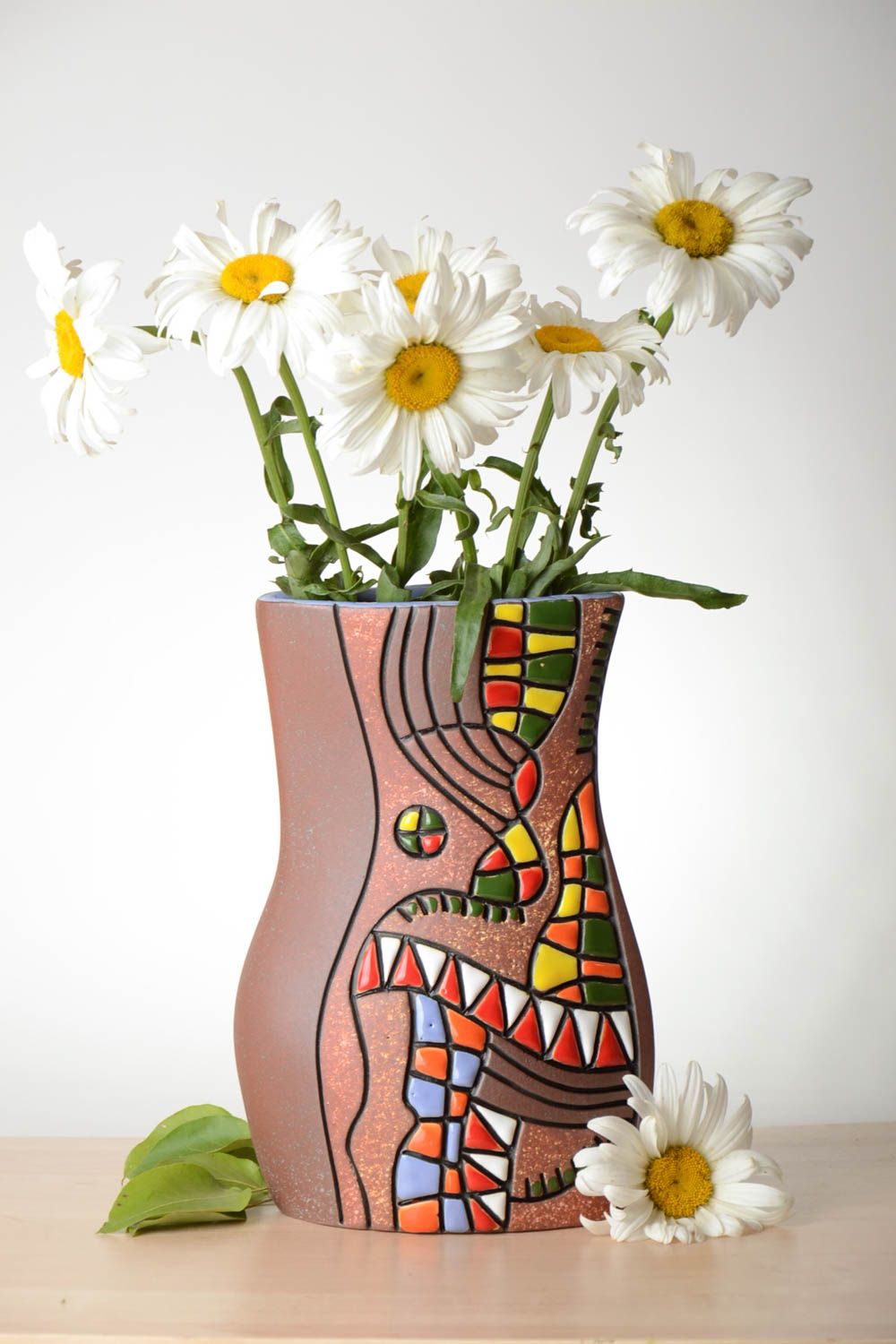 Vase décoratif fait main Vase en céramique marron exclusif Déco maison photo 1