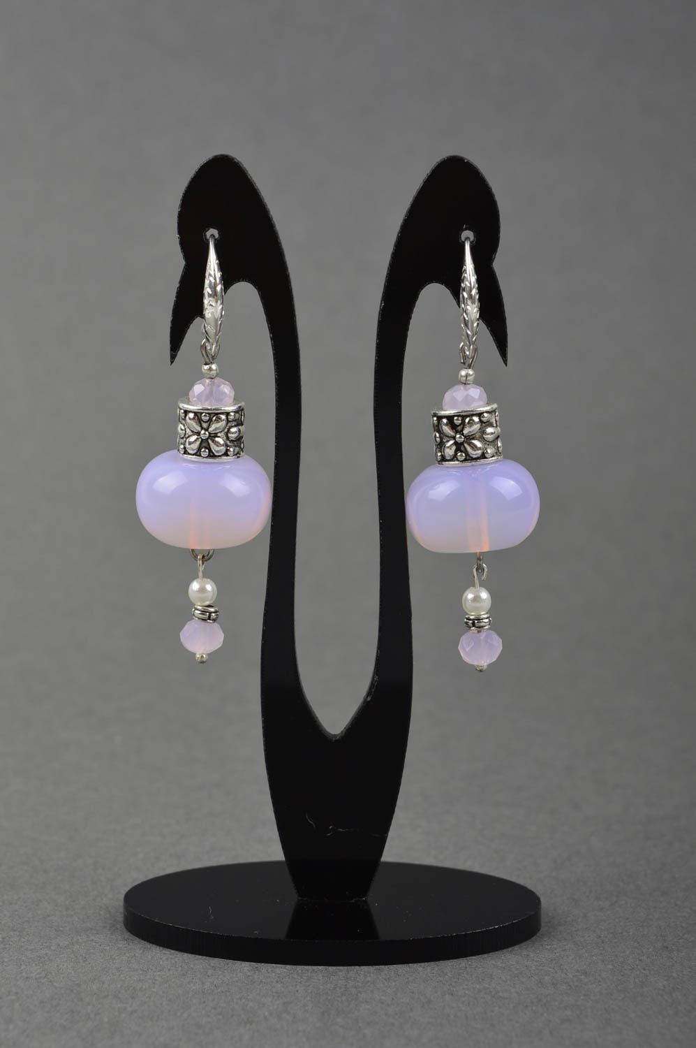 Handmade earrings with moonstone pendants gift idea designer woman accessory  photo 2
