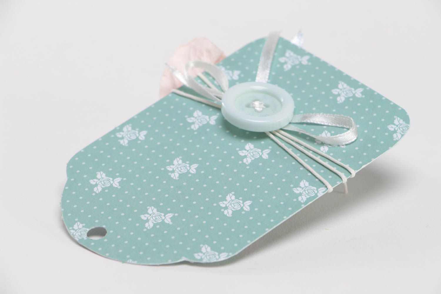 Beautiful handmade designer scrapbook gift tag green with ribbons photo 4