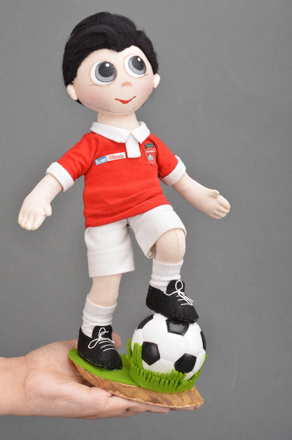 Handmade soft doll for interior made of cotton with painting Football player photo 5