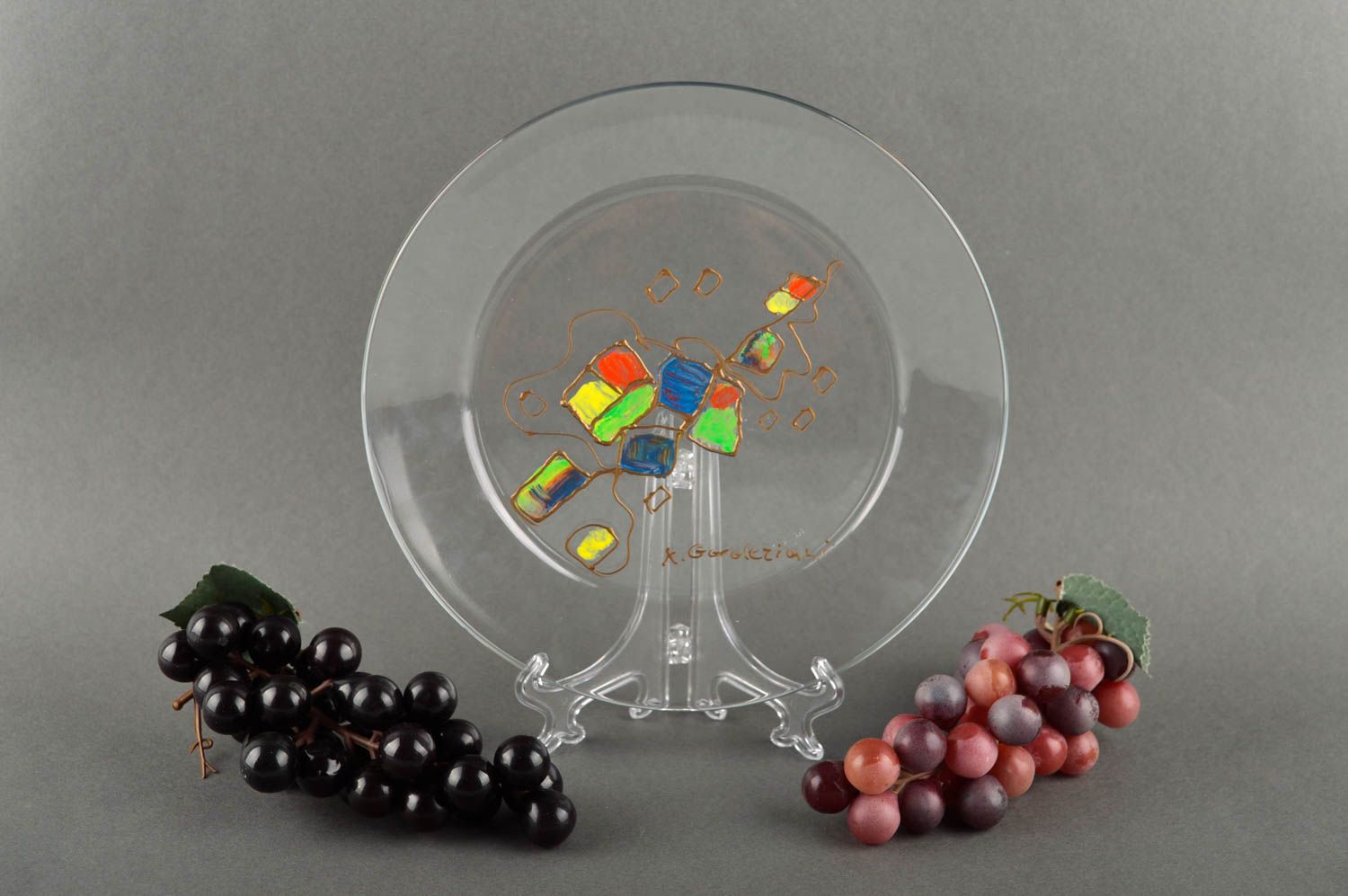 Assiette décorative en verre faite main à motif multicolore Déco originale photo 1