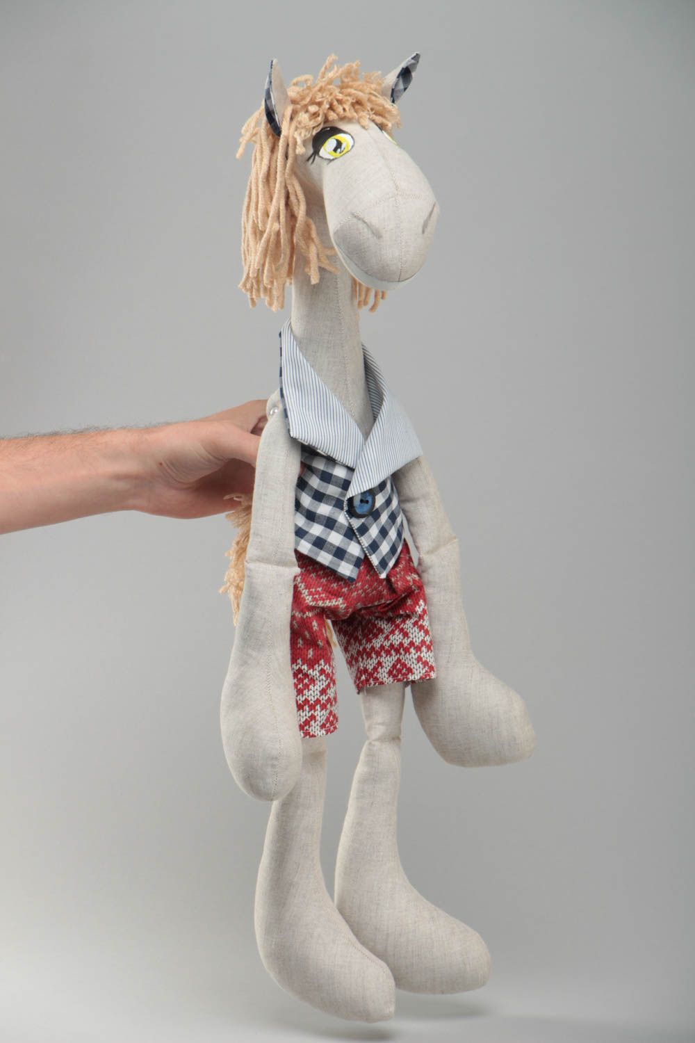 Stoff handmade Kuscheltier Pferd aus Leinen in Grau weich schön für Kleinkinder  foto 5
