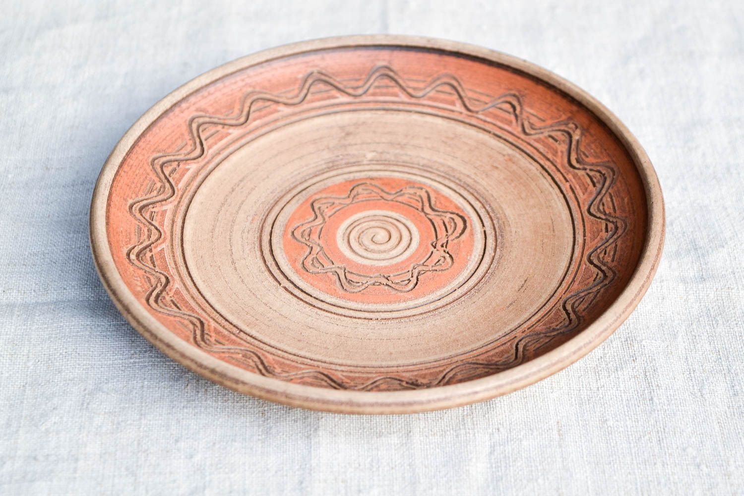 Handmade gemusterter Keramik Wandteller Wohn Accessoire Haus Deko aus Ton foto 4