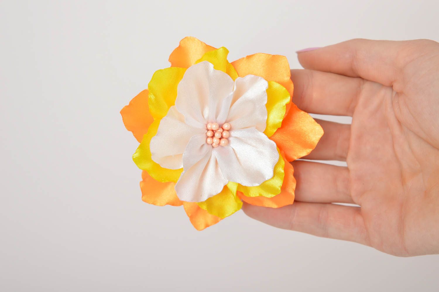 Аксессуар для волос хэнд мэйд детская резинка для волос резинка с цветком Оранж фото 5