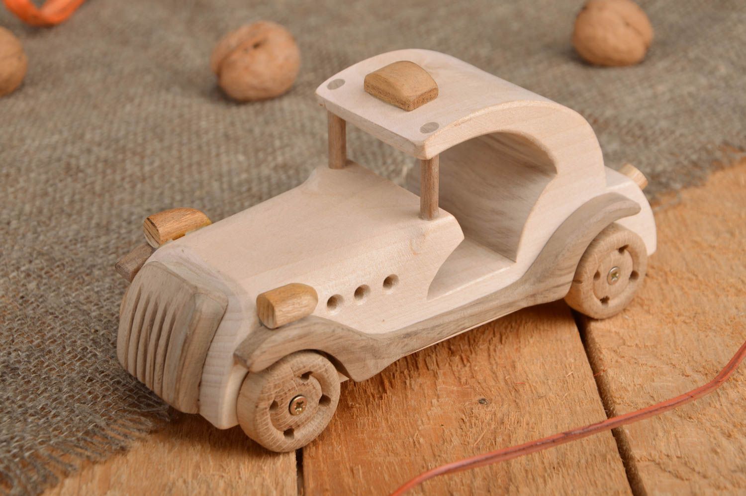 Unusual handmade designer children's wooden toy retro car for kids over 6 years photo 1