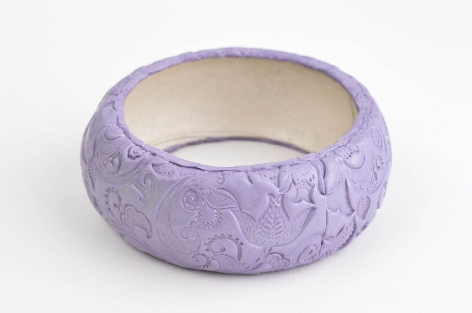 Bracelet violet clair Bijou fait main pâte polymère large Cadeau pour femme photo 3