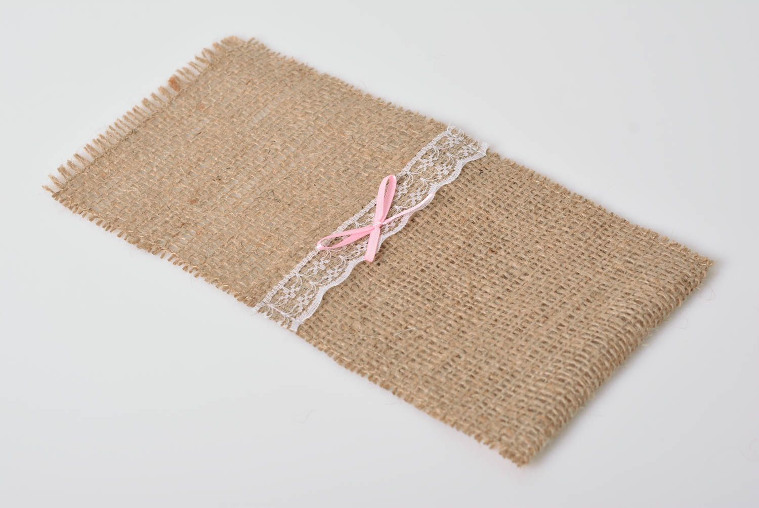 Case for cutlery made of burlap with ribbon beautiful handmade kitchen decor photo 3