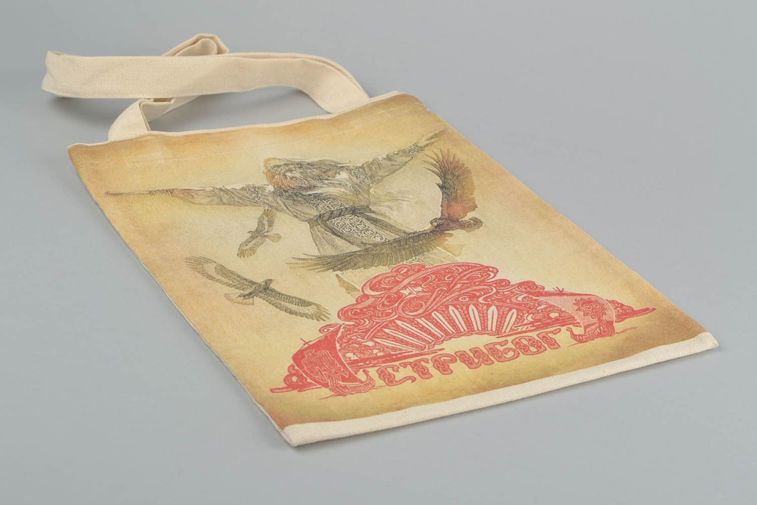 Женская сумка из ткани с принтом эко аксессуар ручной работы на плечо фото 3