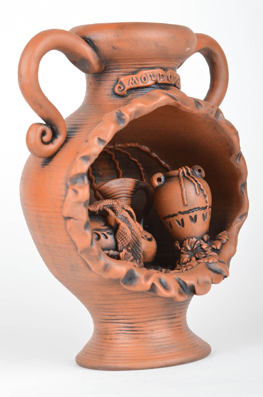 Petit vase en céramique décoratif brun fait main original Cave à vin ethnique photo 5