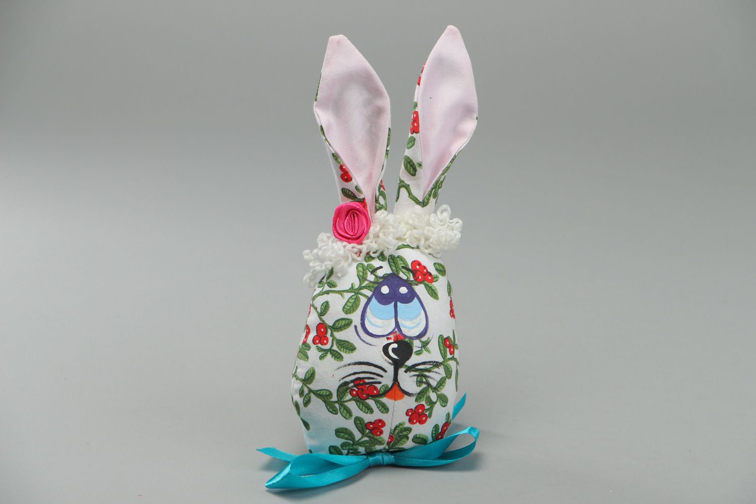Handmade soft toy sewn of coarse calico fabric Easter Rabbit interior decoration photo 1