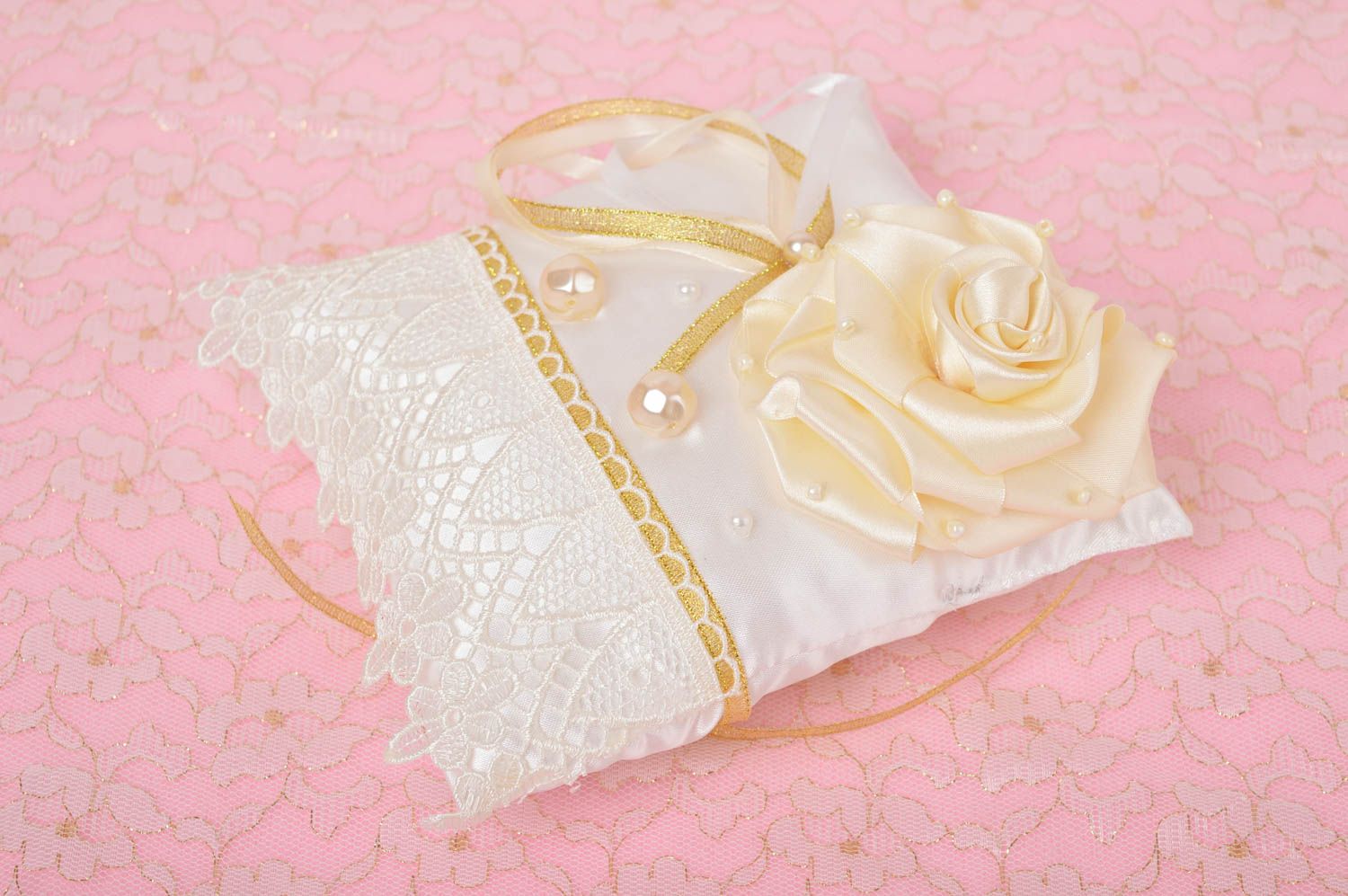 Handmade wedding accessory satin cute pillow for rings unusual wedding pillow photo 2