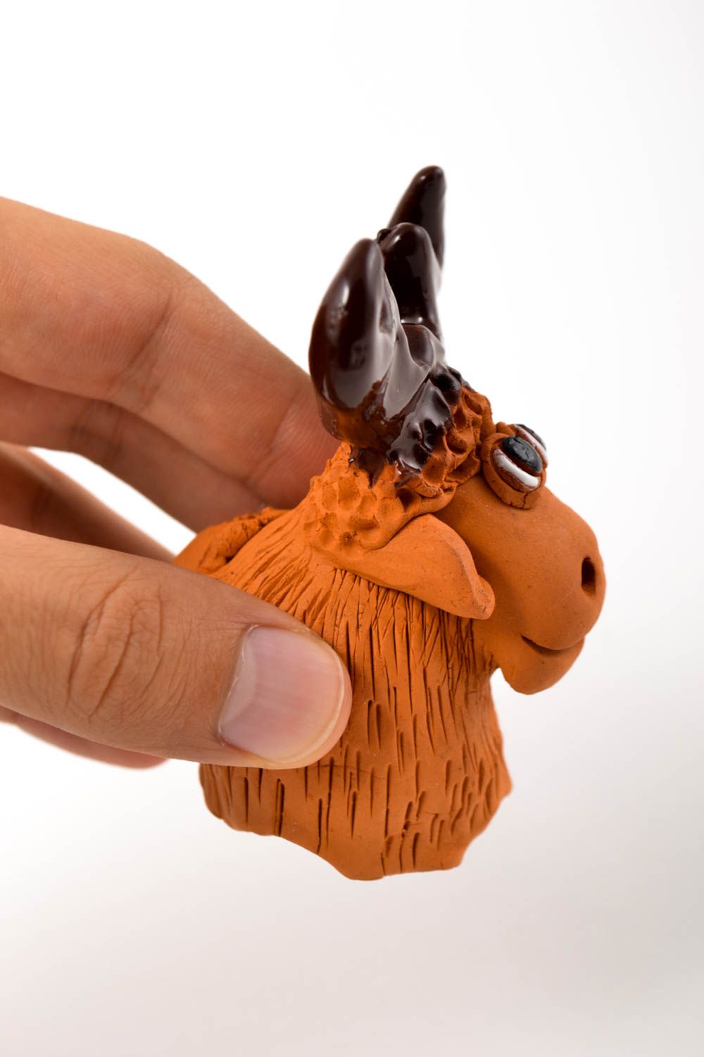 Фигурка животного статуэтка ручной работы игрушка из глины лось с рогами фото 3