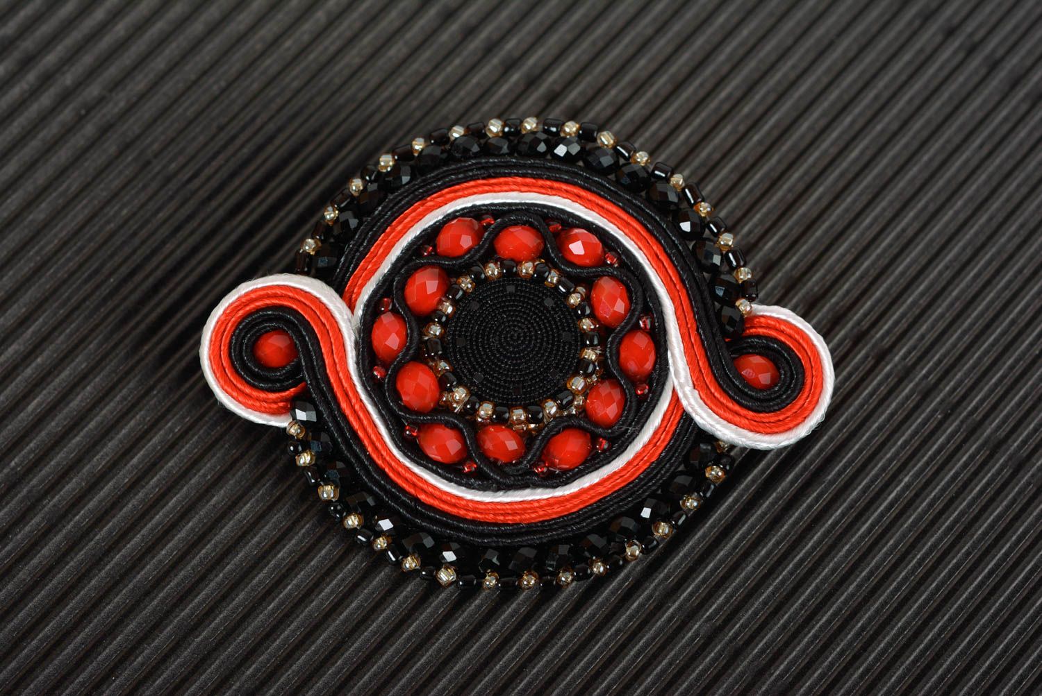 Handmade brooch soutache brooch evening accessories with natural stones photo 1