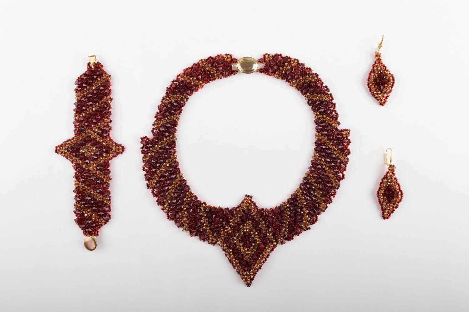Set of beaded jewelry designer necklace seed beads bracelet long earrings photo 2