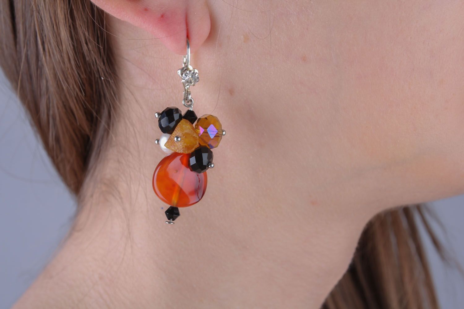 Orange Ohrringe mit echten Steinen foto 4
