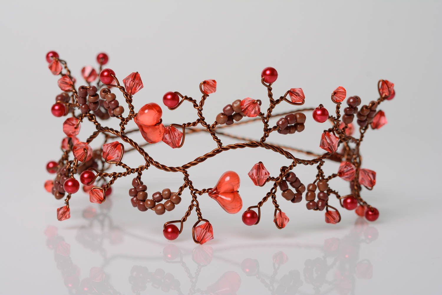 Beautiful handmade designer beaded copper wire tiara women's hair accessory photo 3