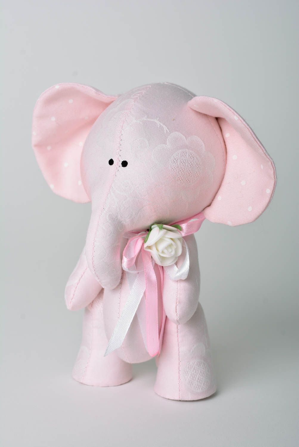 Peluche éléphant rose Jouet fait main en tissu original Cadeau pour enfant photo 1