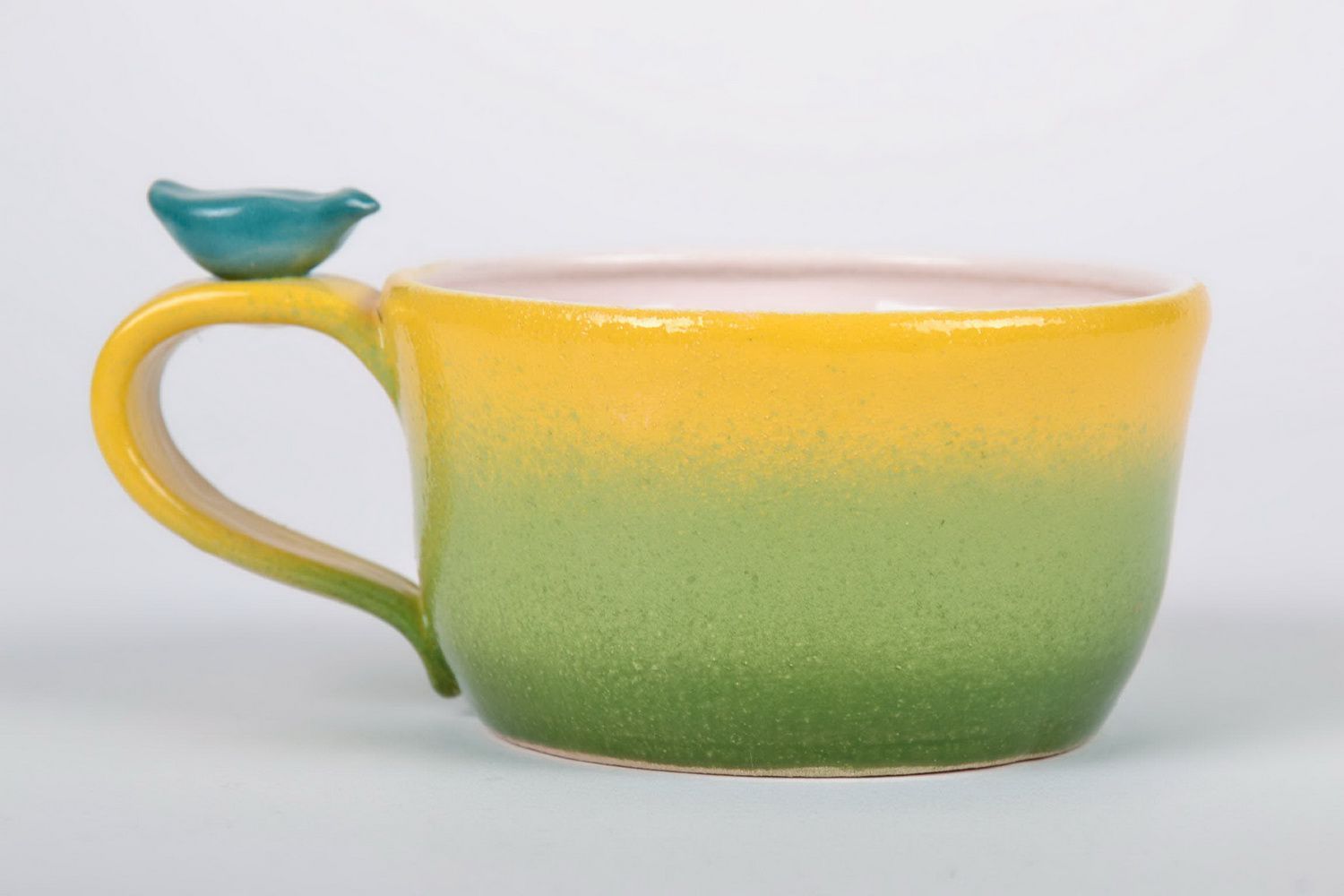 Porcelain 5 oz tea cup in yellow, lime, green, and white colors photo 3