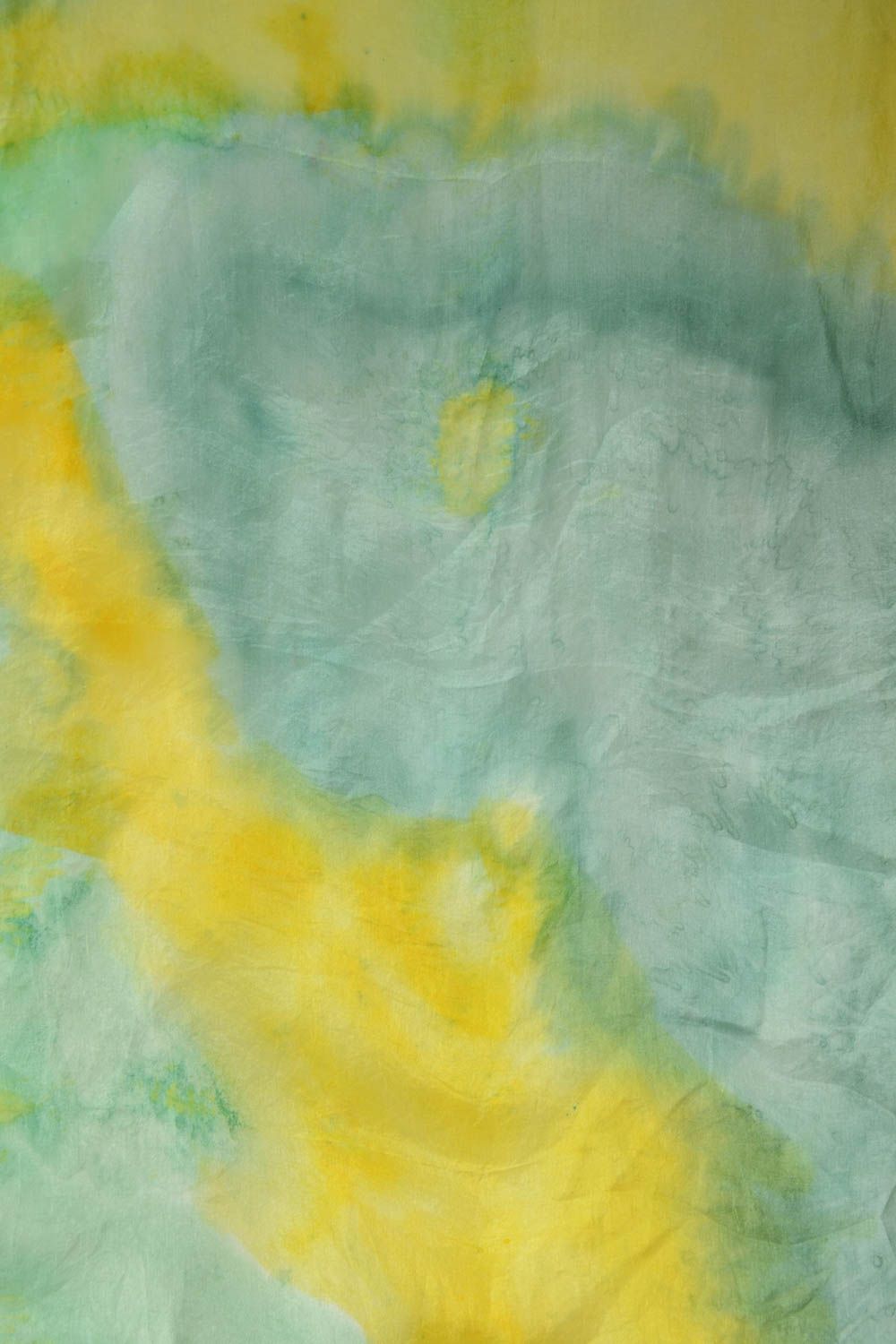 Écharpe soie Accessoire fait main jaune vert Cadeau femme original avec peinture photo 3