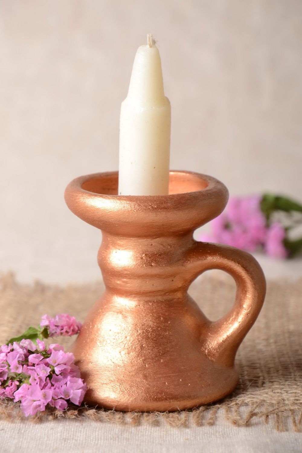 Bemalter keramischer schöner Kerzenhalter für eine Kerze aus Töpferton handmade foto 1
