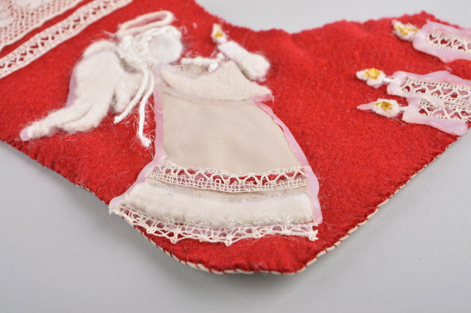 Calcetín de Navidad artesanal elemento decorativo bota navideña con ángel foto 3
