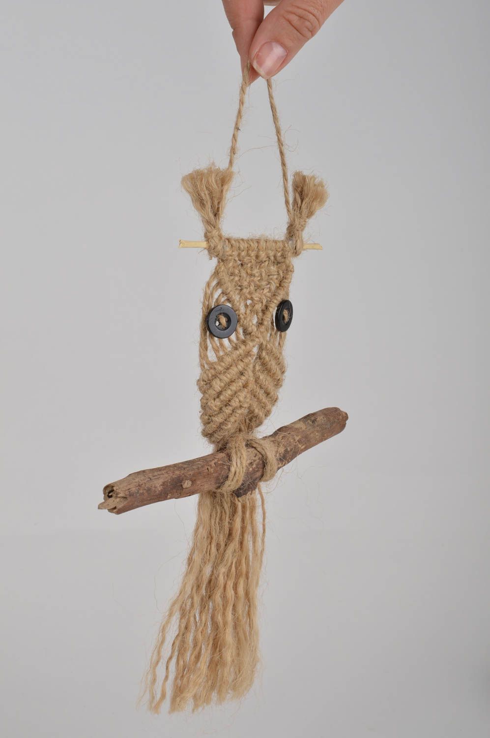 Hibou sur branche macramé fait main original jouet suspension décoratif photo 5