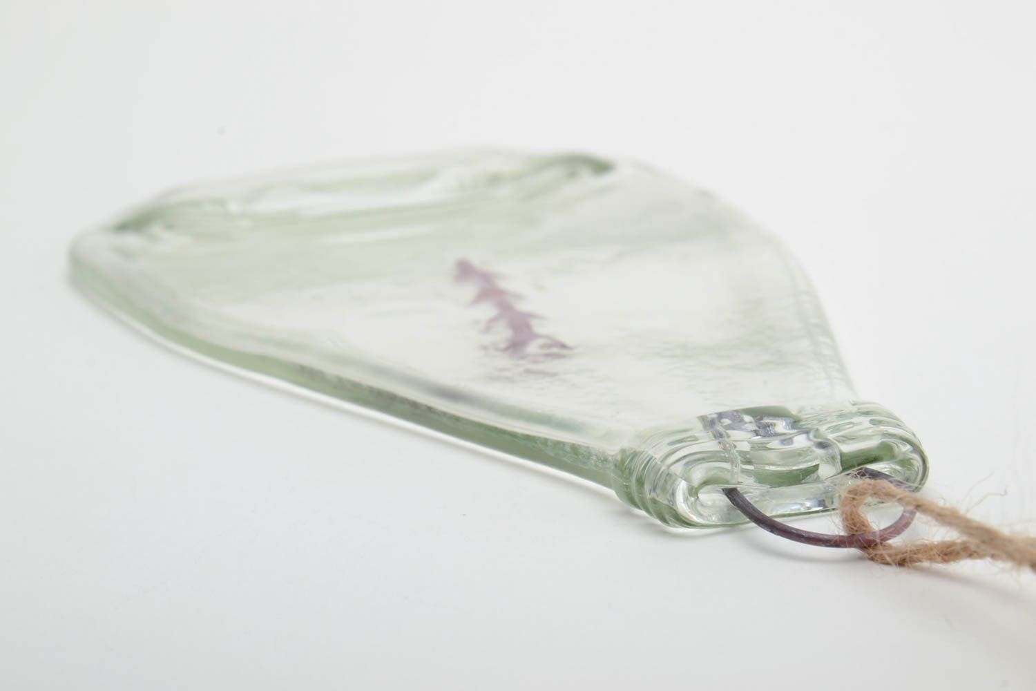 Colgante de cristal artesanal en la técnica de fusing frasco con ramo foto 3