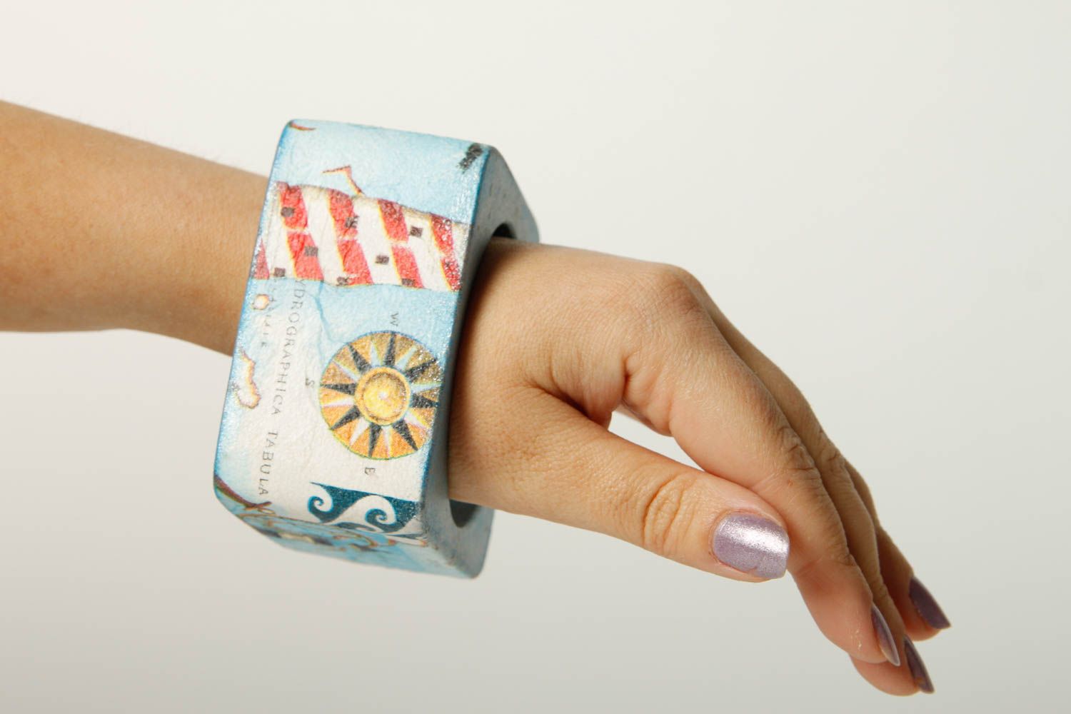 Armband Holz handgefertigt Designer Schmuck breites Armband in Blau schön foto 4