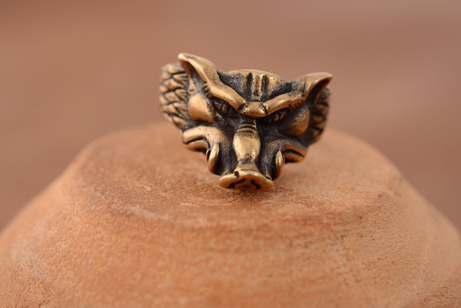 Men's ring made of bronze Boar photo 2