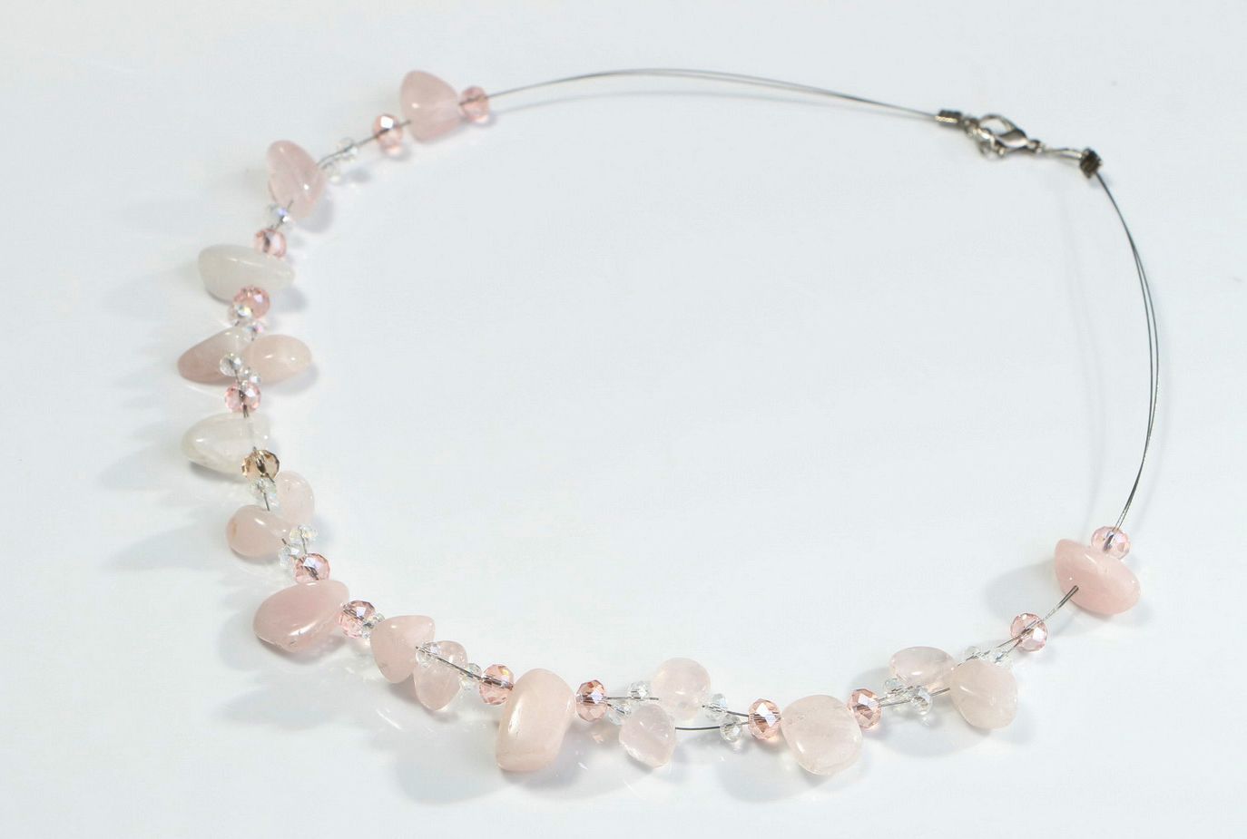 Choker necklace with crystal and pink quartz photo 2
