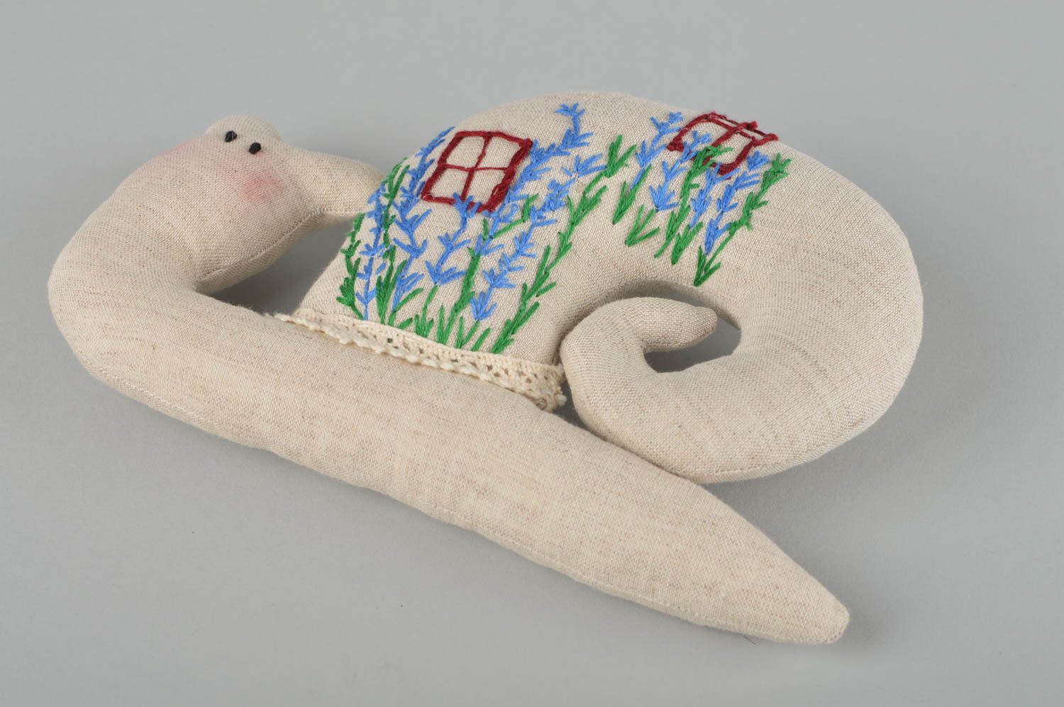Игрушка ручной работы интерьерная игрушка из льна декор для дома Улитка фото 2