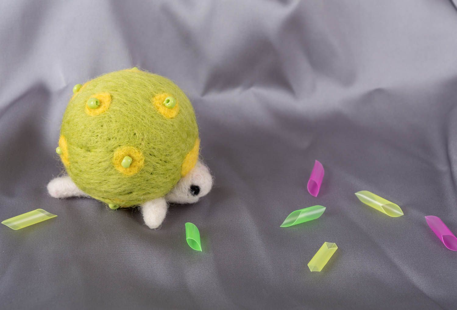 Little handmade felt turtle woolen soft toy designer interior toy for children photo 1